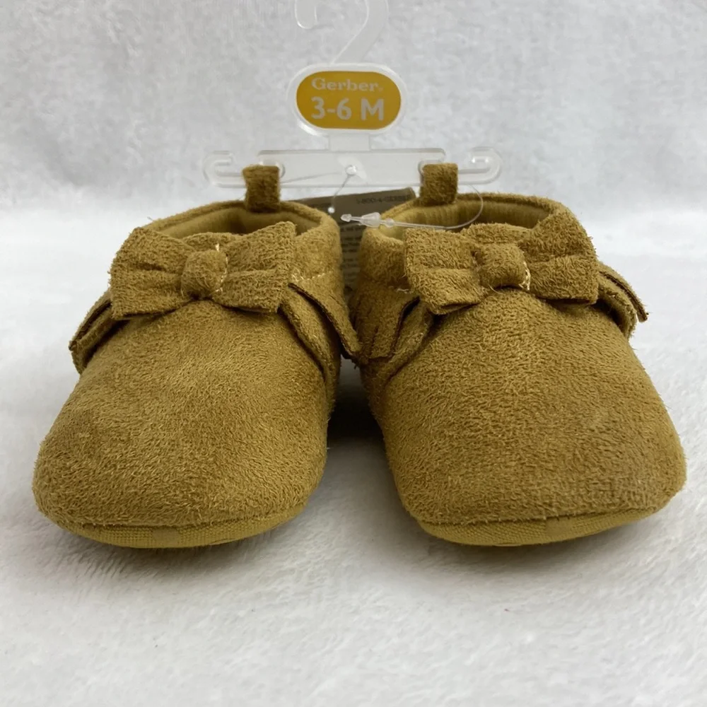 Gerber Tan Baby Moccasins with Bow NWT 3-6 mos